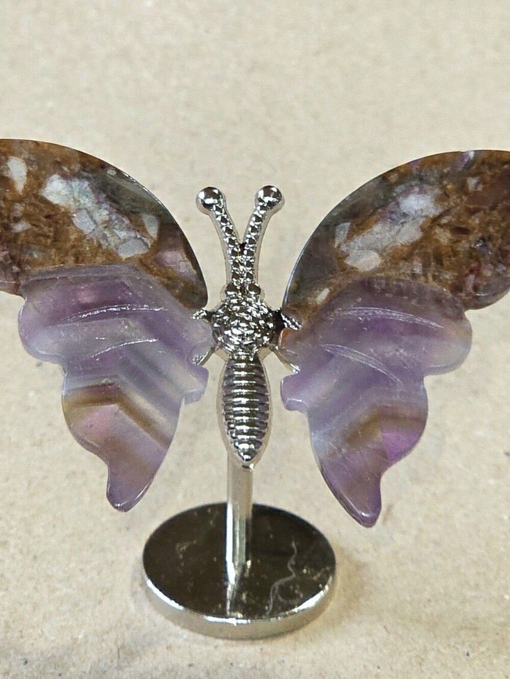 Dream Amethyst Crystal Butterfly Wings On Metal Body Stand
